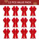 JOYIN 3 PCS Christmas Red Velvet Bows 14" x 12", Large Xmas Golden Edged Red Velvet Bow Tree Decor for Christmas Home Wreath Decoration