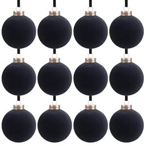 12 Pcs Velvet Christmas Balls Bulk Shatterproof Plastic Christmas Tree Decorations for Decorative Hanging Baubles (12, Black, 2.36Inch)