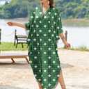 MAKABO Kaftan Dresses for Women Caftans Moo Moos V Neck Beach Swimsuit Cover Up Boho Hawaii Maxi Dress (Small-Medium, St Patricks Grid)