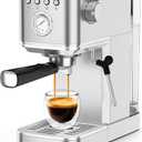 CHULUX Slim Espresso Machine with Milk Frother Steam Wand, 20 Bar Professional Italian Pump Espresso Coffee Machine for Home Cappuccino & Latte Maker, Black Stainless Steel