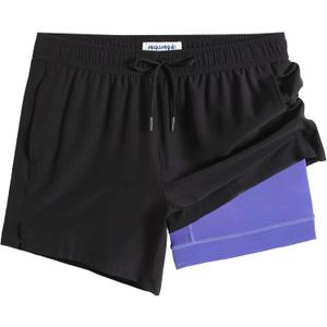 maamgic Mens 5 Inch Stretch Swimming Shorts Compression Liner Swim Trunks Swimwear Bathing Suits Beach Wear Swim Suits (Black, S)