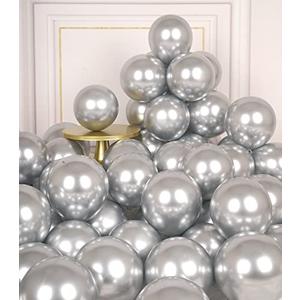 AULE Metallic Silver Balloons 5 inch 50 Pcs Silver Latex Balloons Chrome Helium Shiny Thicken Balloon Perfect Party Decoration for Wedding Birthday Baby Shower Graduation Christmas Carnival