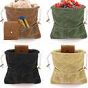 Youeon 4 Pcs Waxed Canvas Foraging Bag Set, Collapsible Mushroom Hunting & Camping Pouches with 2 Small Pockets, Multi-Use Leather Belt Bag for Outdoor Hiking, Tool Storage, 4 Colors