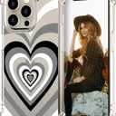 Hungo Compatible for iPhone 15 Pro Case Cute Clear with Design, Girly for Women Girls Transparent Black Grey Hearts