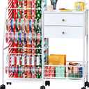 TC-HOMENY Wrapping Paper Organizer with Wheels, Ribbon Organizer and Gift Wrap Rack with 2 Large Drawers, Blueprint Poster Holder, Craft Organizer, Christmas Paper Storage Containers with Wheels