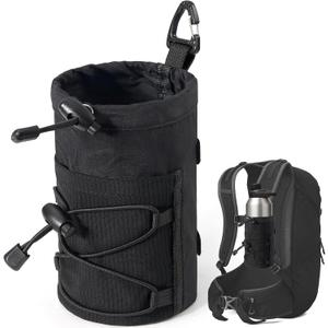 Water Bottle Holder for Backpack, Molle Water Bottle Holder Pouch Bag for Backpack Strap with Hook Buckle Fits for 8-28oz, Bottles Carrier Attachments for Hiking, Sports, Travel, Outdoor (Black)