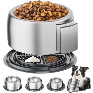 304 Stainless Steel Dog Bowls, Heavy Duty Dog Food Bowl with Extra Strong Non-Slip Mat, Thick Metal Base Water Bowl with Lick Mat for Small, Medium, Large Dogs, Indoor/Outdoor (19.8 oz) (Grey)