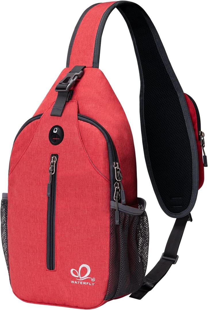 WATERFLY Crossbody Sling Backpack Sling Bag Travel Hiking Chest Bag Daypack (Red)