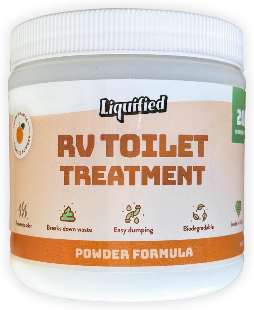 Liquified RV Toilet Treatment - Black Holding Tank Digester - Odor Eliminator - RV Black Tank Treatment - Orange Scent, Powder Formula - Made in The USA (20 Ounce (Pack of 1))