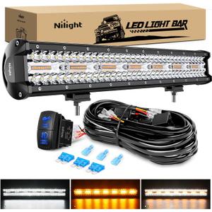 Nilight 20Inch Off-Road LED Light Bar, 420W 3 Lighting Modes (White/Amber/White&Amber) Driving Fog Light Spot Flood Lights with 16AWG Wiring Harness for Truck Car ATV SUV Jeep Boat