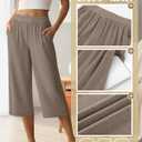 Neer 4 Pack Women's Capri Pants Wide Leg Capris Yoga Sweatpants Lounge Loose Fit High Waist Workout Cropped Pants with Pocket (Brown, M)