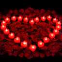Amagic 2000 Pieces Red Artificial Rose Petals with 24 Red Heart LED Tea Lights, Rose Petals and Candles Set for Proposal, Anniversary, Romantic Night, Wedding Decor