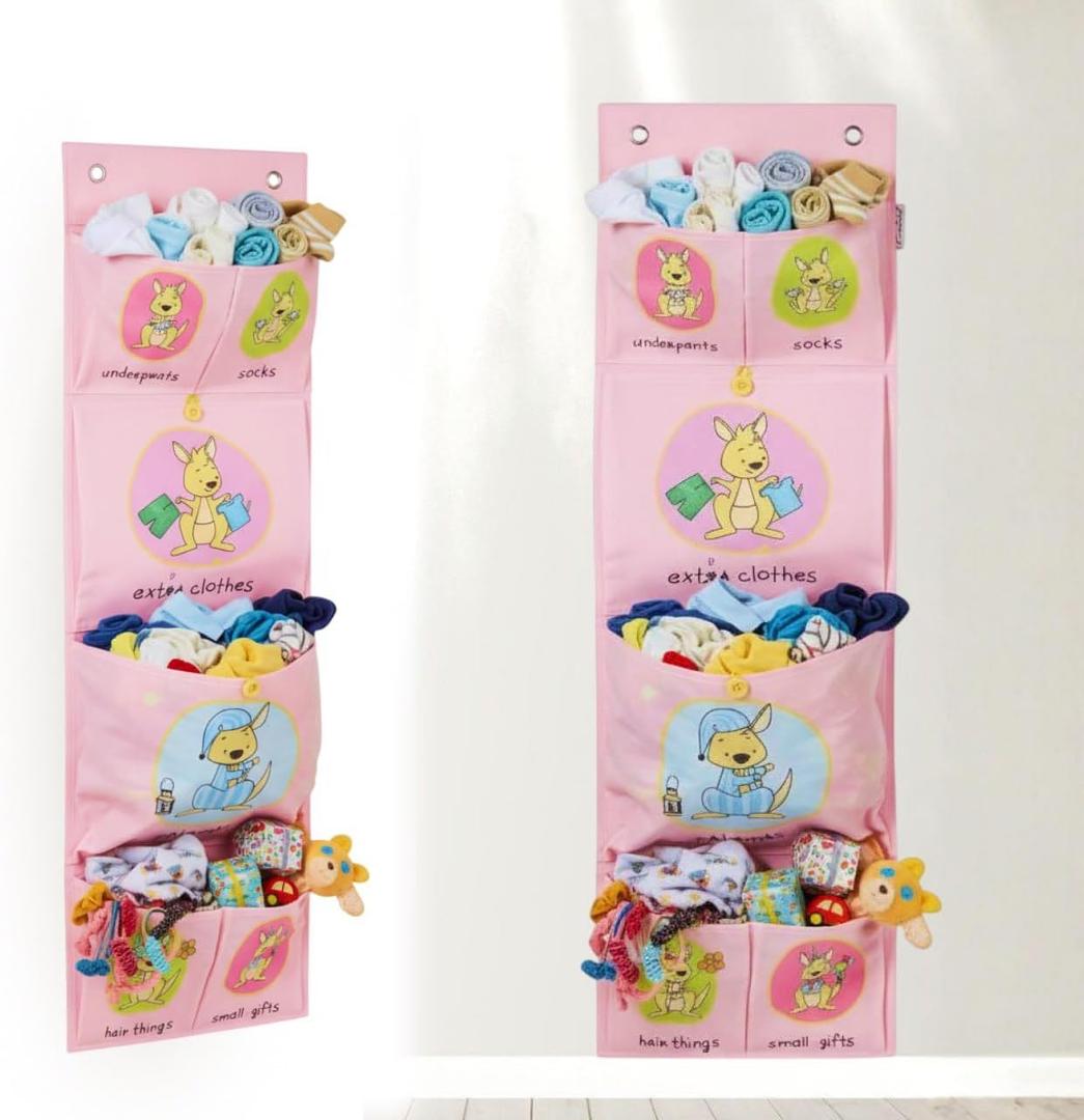 Room Hanging Storage Organizer, Fun & Colorful Storage & Organization for Clothes, Toys, & More. Wall & Door Attachable, Water-Resistant. Ideal for Kids' Room, Locker Kindergarten or Playroom (Pink)