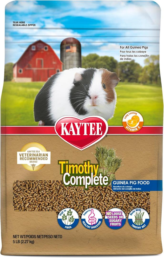2 x Kaytee Timothy Complete Guinea Pig Food, Made with Timothy Hay, High in Fiber, Supports Dental Health and Digestion, Long-lasting Vitamin C, 5 pounds (EXP 01/02/26)