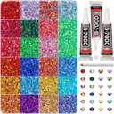 33000Pcs Rhinestones for Bedazzling, 3mm Bedazzler Kit with Flatback Rhinestones for Clothes Crafting Crafts Nails Clothing, Flat Back Resin Rainbow Colorful Colored Crystal with B 7000 Glue Clear (Large Pack + 3pcs Glue)