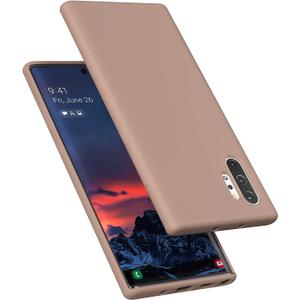 Designed for Galaxy Note 10 Plus Case, Liquid Silicone Gel Rubber Shockproof Case Soft Microfiber Cloth Lining Cushion Compatible with Galaxy Note 10+ Plus 6.8 inch (2019) (Light Brown)