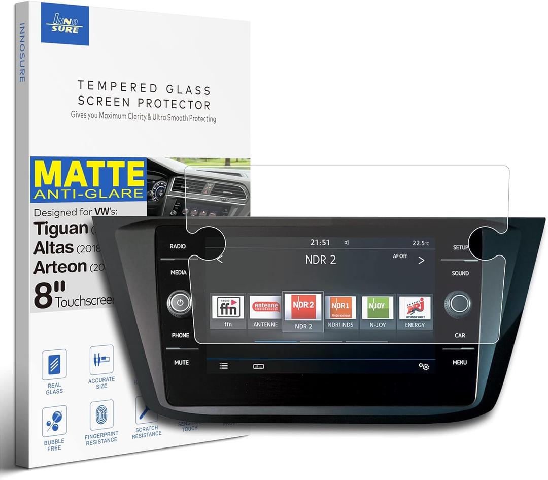 Premium Tempered Glass Screen Protector designed for 2018 2019 2020 2021 2022 2023 2024 Volkswagen Tiguan SE/SEL/SEL Preminum 8 Inch Touchscreen Anti Glare(Matte)