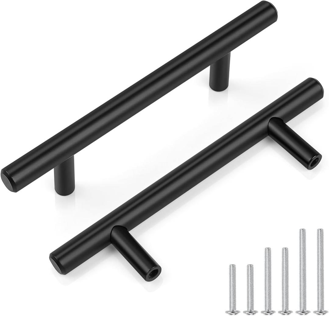 3-3/4" (96mm) Cabinet Handles 10 Pack - Matte Black Stainless Steel Cabinet Pulls and Knobs for Kitchen Cabinets, Drawers Solid Construction Cabinet Hardware Black Drawer Pulls