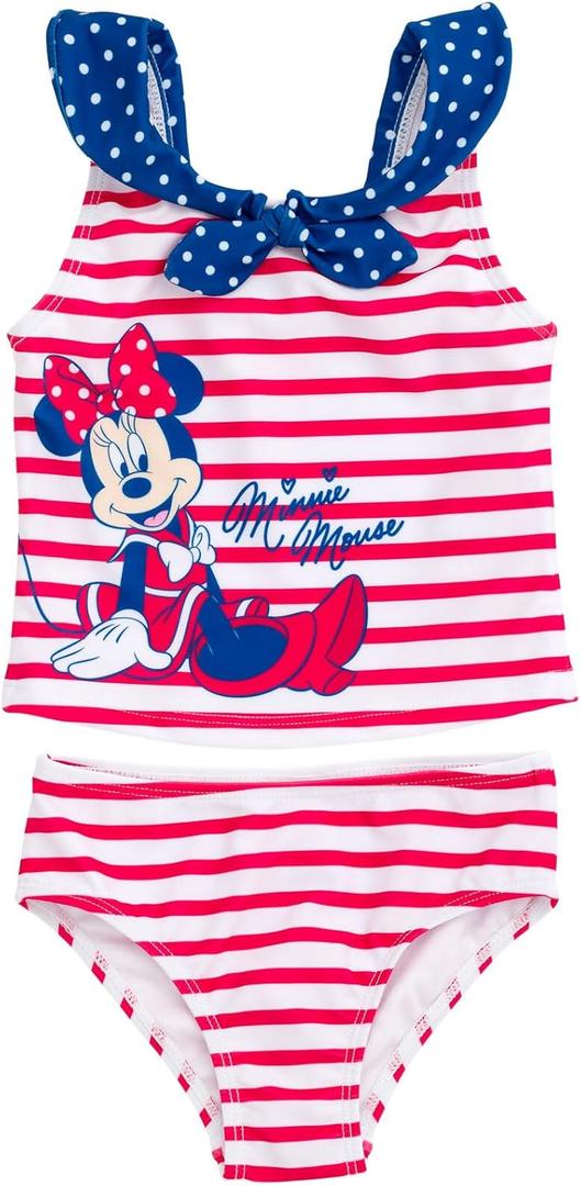 Disney Minnie Mouse Racerback Tankini Top and Bikini Bottom Swim Set Infant to Big Kid (2T, Red, White, & Blue)
