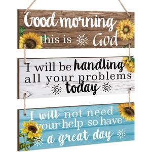 3 Pieces Christian Sunflower Wall Decor God Inspirational Quotes Wall Hanging Sign Bible Verse Art Religious Gift Sign Farmhouse Wooden Plaque for Bedroom Home Office