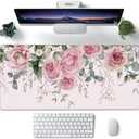 XXL Mouse Pad, Pink Peony Flowers Eucalyptus Green Leaves Large Desk Mat for Desktop, Extended Large Gaming Mouse Pad Mouse Mat with Non-Slip Rubber Base Stitched Edges for Home Office 35.4"X15.7"