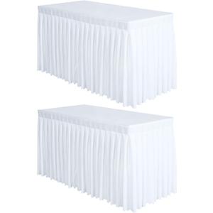 Surmente 2 Pack White Table Skirt, 14ft Polyester Tablecloth for Weddings, Banquets or Restaurants
