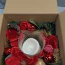 18" Centerpiece with Flameless LED Candle Holder, Design with Red Artificial Magnolia, Gold Baubles & Spruce Branches for Holiday Decor (Red)