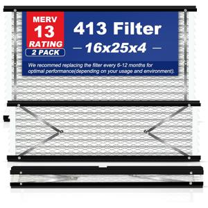 2-Pack 413 Replacement Filter Compatible with AprilAire Whole House Air Purifiers, Models 1410, 1610, 2410, 2416, 3410, 4400, MERV 13 Air Purifiers, Size:16x25x4(Actual size:16.69x27.8x4.02in)