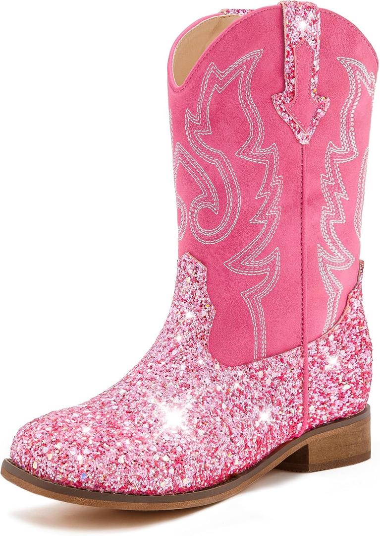Motasha Girls Cowgirl Boots Glitter Toddler Girls Boots Pink Cowboy Boot for Girl Size 13 Little Big Kids Boot Western Riding Shoes Party Birthday (M7101 S R Pink 13)