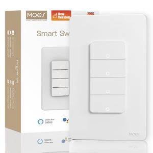 MOES Smart 4 Gang Light Switches, 2nd Generation Wi-Fi Single Pole Switch, Netural Wire Required, Inteligente Switch Combo Compatible with Alexa Google Assistant, Remote Control