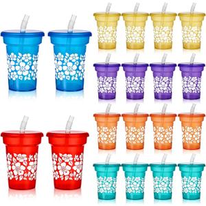 Domensi 24 Pcs 6oz Mini Hibiscus Sipper Cups Hawaiian Tropical Cups with Lids and Straws Luau Reusable Plastic Tumbler Bulk Colorful Drinking Mugs for Summer Beach Pool Aloha Party Favor Supplies, approximately 3.54 x 2.76 inches / 9 x 7 cm