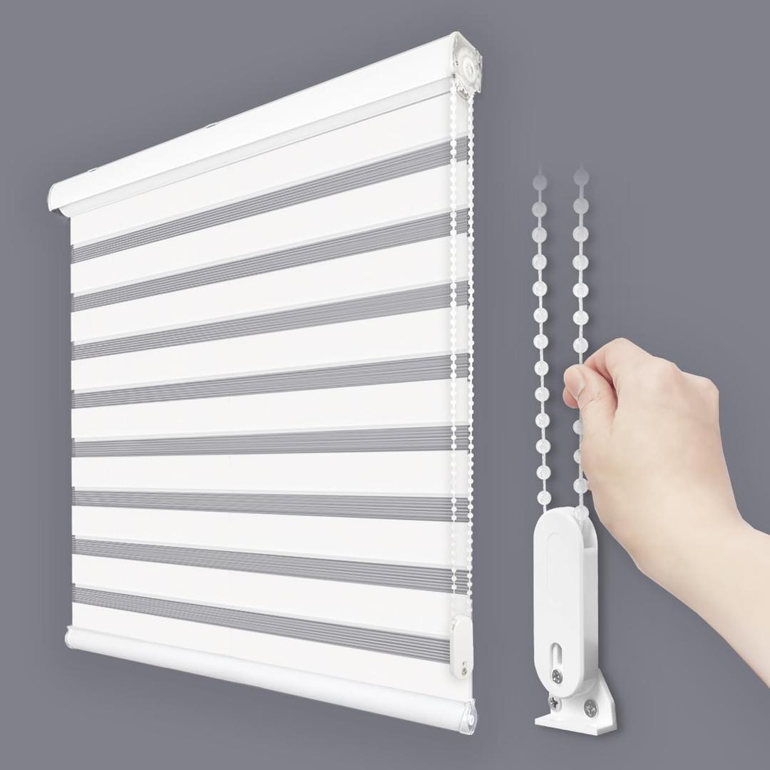 Foiresoft Zebra Blinds for Windows, Day Night Dual Layer Roller Shades for Windows, Adjustable Privacy, Inside or Outside Mount [W24 x H48 Inch, White]