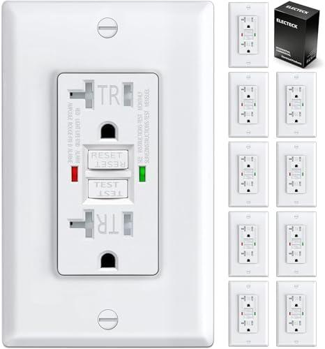 ELECTECK  9 Pack GFCI Outlet 20 Amp, Tamper Resistant (TR), Self-Test GFI Receptacles with LED Indicator, Ground Fault Circuit Interrupter, Decor Wallplate Included, UL Listed, White