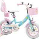 Bixike Girls Bike with Basket for Toddlers and Kids Aged 3-14 Years Old, 12 14 16 18 Inch with Training Wheels & Doll Seat, 20 Inch with Kickstand & Rear Rack, Princess Style Bicycle for Gift.