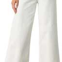 Allimy Women's High Waisted Cropped Wide Leg Jeans Stretchy Loose Denim Pants with Front Patch Pockets (6, White)