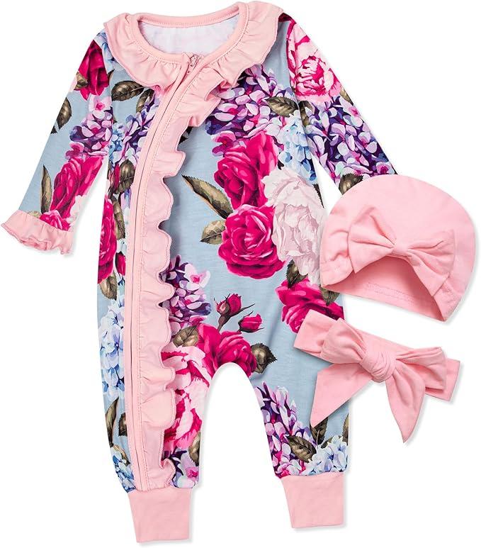 Preemie Newborn Baby Girl Romper 3-Piece Set