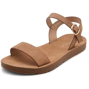 Herstyle Flat Sandals for Women – Open Toe 1 Band Ankle Strap Summer Dressy Sandals, Lightweight Casual Strappy Slip-On Flats with Adjustable Buckle Size 7