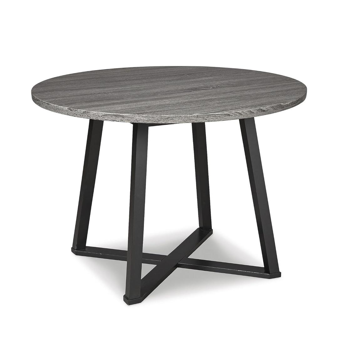 Signature Design by Ashley Centiar Mid Century Round Dining Room Table with Metal Legs, Gray & Black