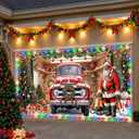 ROCKY&CHAO Christmas Garage Door Decorations 6x13ft Santa Red Truck Garage Door Cover, Garage Door Banner Garage Door Backdrop for Christmas New Year Party