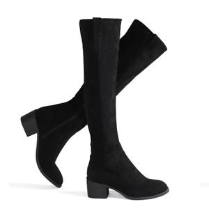 Shoe'N Tale Women's Over The Knee Thigh High Chunky Heel Pointed Toe Faux Suede Side Zipper Fall Weather Winter Boots(8.5,Black) (Black, M)