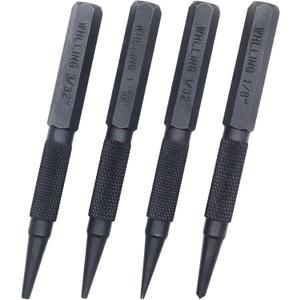 4-Piece Nail Setter Punch and Center Punch Set, Made of High Quality Metal Material with Knurled Grip Includes 1/32", 1/16", 3/32", 1/8" Black-Finished Nail Set