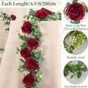 Dolicer 2Pcs 13Ft Artificial Eucalyptus Garlands with Flowers - 8 Roses, Faux Floral Greenery Garlands Fake Flowers Vines for Wedding Table Centerpieces Arch Party Ceremony Backdrop Decor (Red)