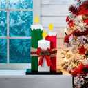 Thyle 3 Pcs Large Wooden Christmas Table Centerpiece Decorations, 15.7'' 12.6'' 9.8'' 3 Sizes Wooden Candle with Velvet Bows Farmhouse Wood Sign Decor for Home Office Crafts Table Fireplace Mantle