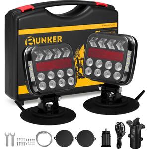 BUNKER INDUST Wireless Trailer Lights Kit, Adjustable Magnetic Towing Lights with Brake Turn Reverse Strobe Side Number Plate Light for Trucks, Boat, RV, Vehicle, Caravan (Model 1)