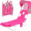 Backpack Beach Tanning Chair with Canopy Sun Shade & Face Hole, 6 Position Folding Lounge Sun Chair for Adults Outside Reading Sunbathing Poolside Camping Lawn, UPF 50+, Pink, Patent Design