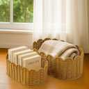 Rattan Picnic Basket Set of 2, Wicker Picnic Basket with Scalloped Edge, Garden Harvest Basket, Woven Baskets for Vegetable & Fruit, Mocha