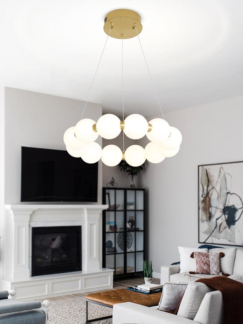Dia 16" Modern Ring Chandeliers Gold Round Pendant Light Fixture Globe Chandelier for Dining Room Living Room Bedroom