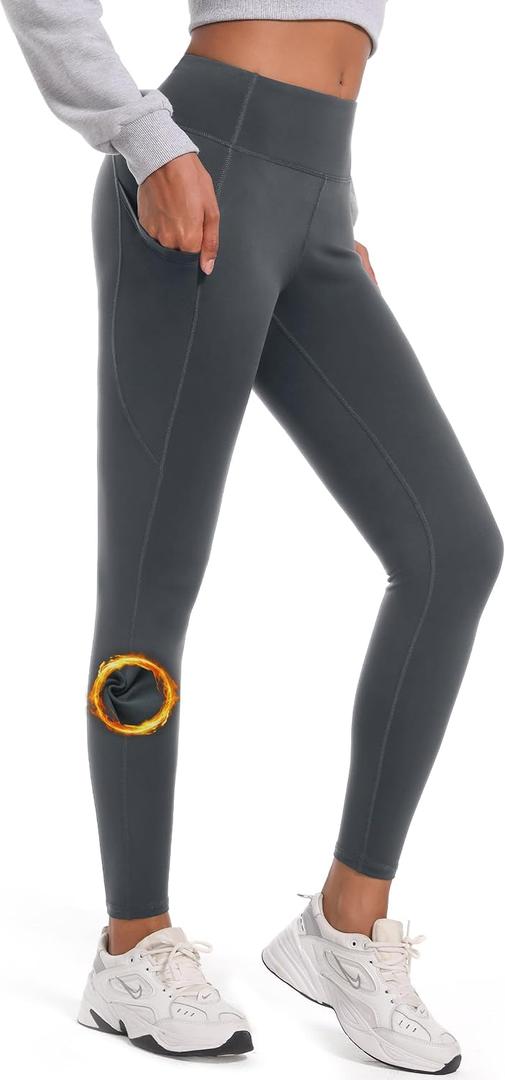 SEVEGO Women's 28"/31"/34"/36" Fleece Lined Yoga Leggings Thermal Winter High Waisted Workouts Pants with Pockets (Dark Grey)small
