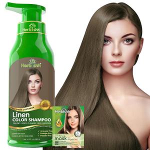 Herbishh Linen Hair Dye Shampoo for Gray Hair Coverage 500ml