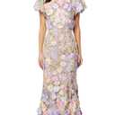NeeMee Women's 3D Floral Embroidery Dress Ruffle Sleeve Fishtail Lace Bodycon Party Cocktail Mini Dress(Purple-XL)